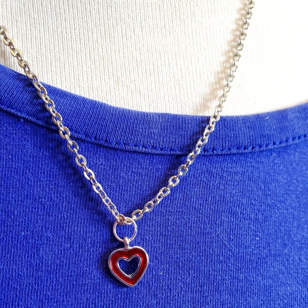 18" Silver Tone Red Heart Pendant Necklace Tony Alexander Jewelry Love Theme NWT